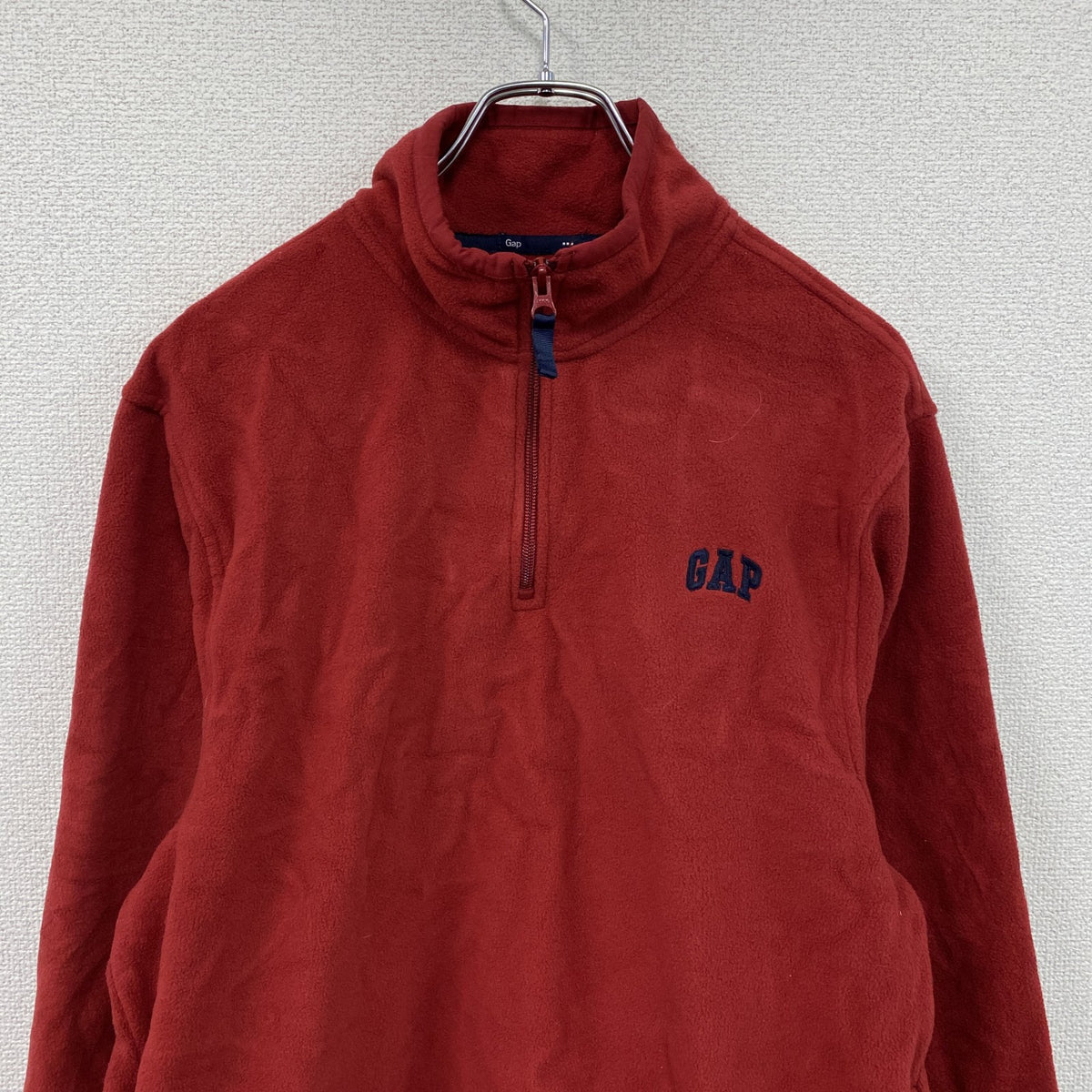 GAP　ギャップ　ハーフジップフリースジャケット/ボアジャケット　ワンポイント　赤　レッド フリースアウター ボアアウター メンズ 古着