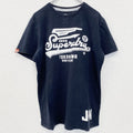 SUPERDRY　スパードライ　半袖プリントTシャツ　クルーネック　レトロデザイン　紺　ネイビー　ブルー　古着