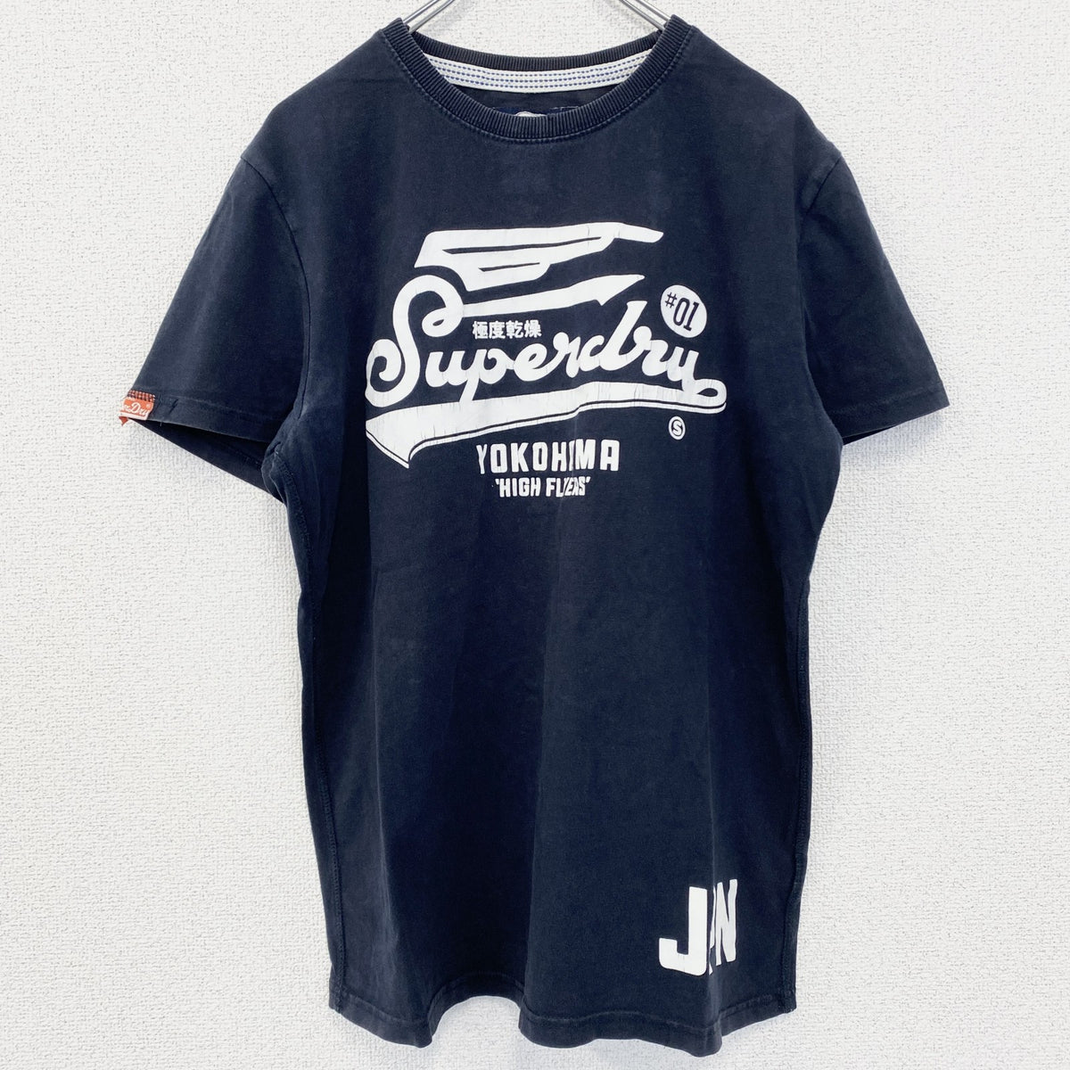 SUPERDRY　スパードライ　半袖プリントTシャツ　クルーネック　レトロデザイン　紺　ネイビー　ブルー　古着