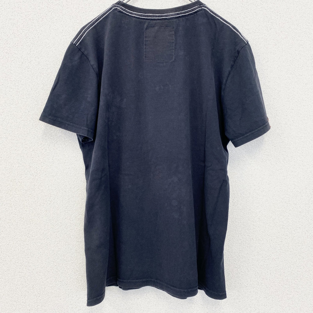 SUPERDRY　スパードライ　半袖プリントTシャツ　クルーネック　レトロデザイン　紺　ネイビー　ブルー　古着