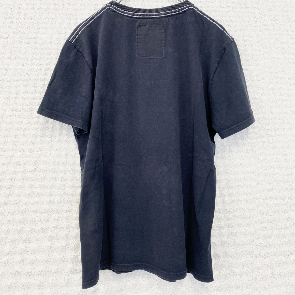 SUPERDRY　スパードライ　半袖プリントTシャツ　クルーネック　レトロデザイン　紺　ネイビー　ブルー　古着