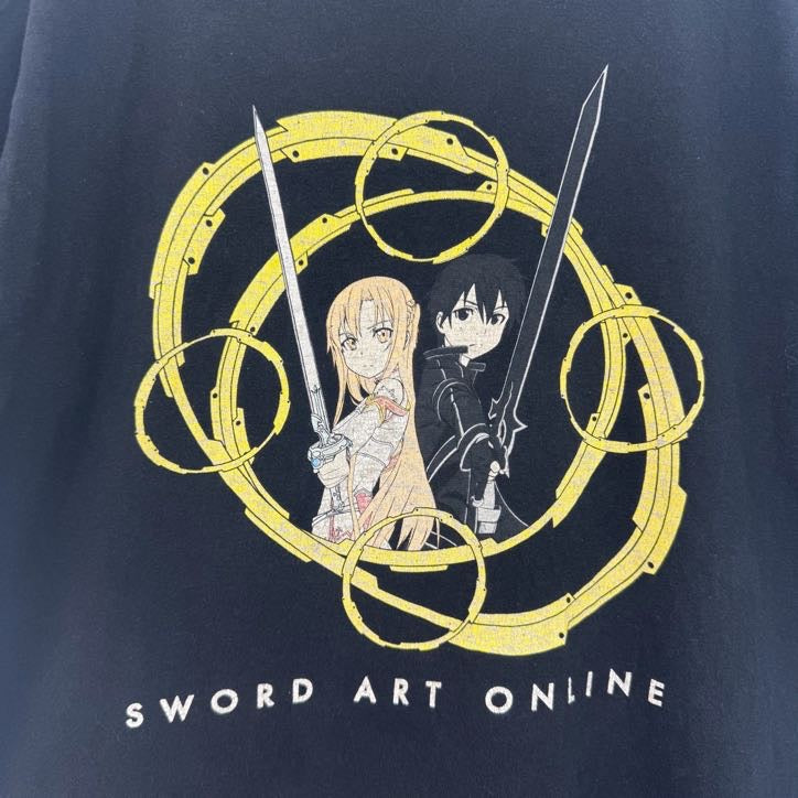 ソードアートオンライン　半袖アニメプリントTシャツ　　クルーネック　レトロデザイン　黒　ブラック　Mサイズ　古着