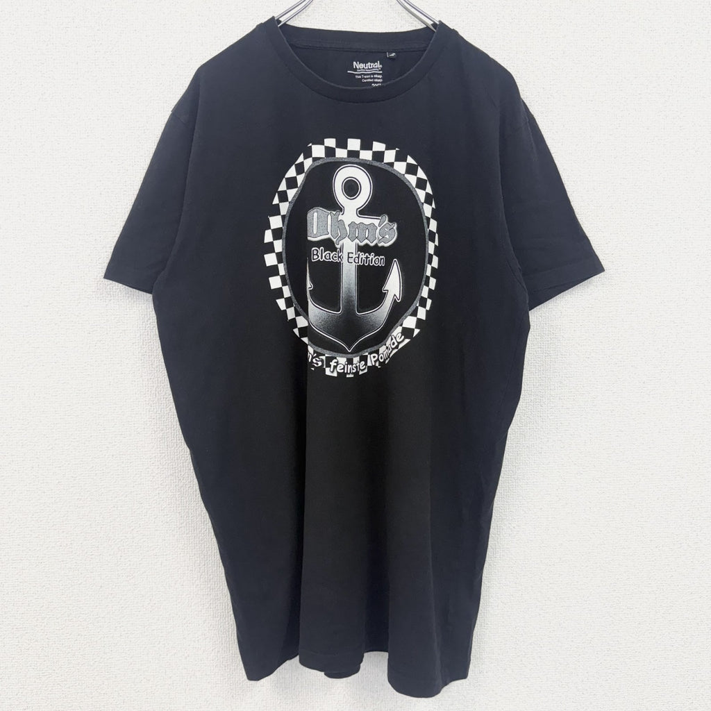 Neutral　半袖プリントTシャツ　イカリ　マリン　クルーネック　レトロデザイン　黒　ブラック　XXLサイズ　古着