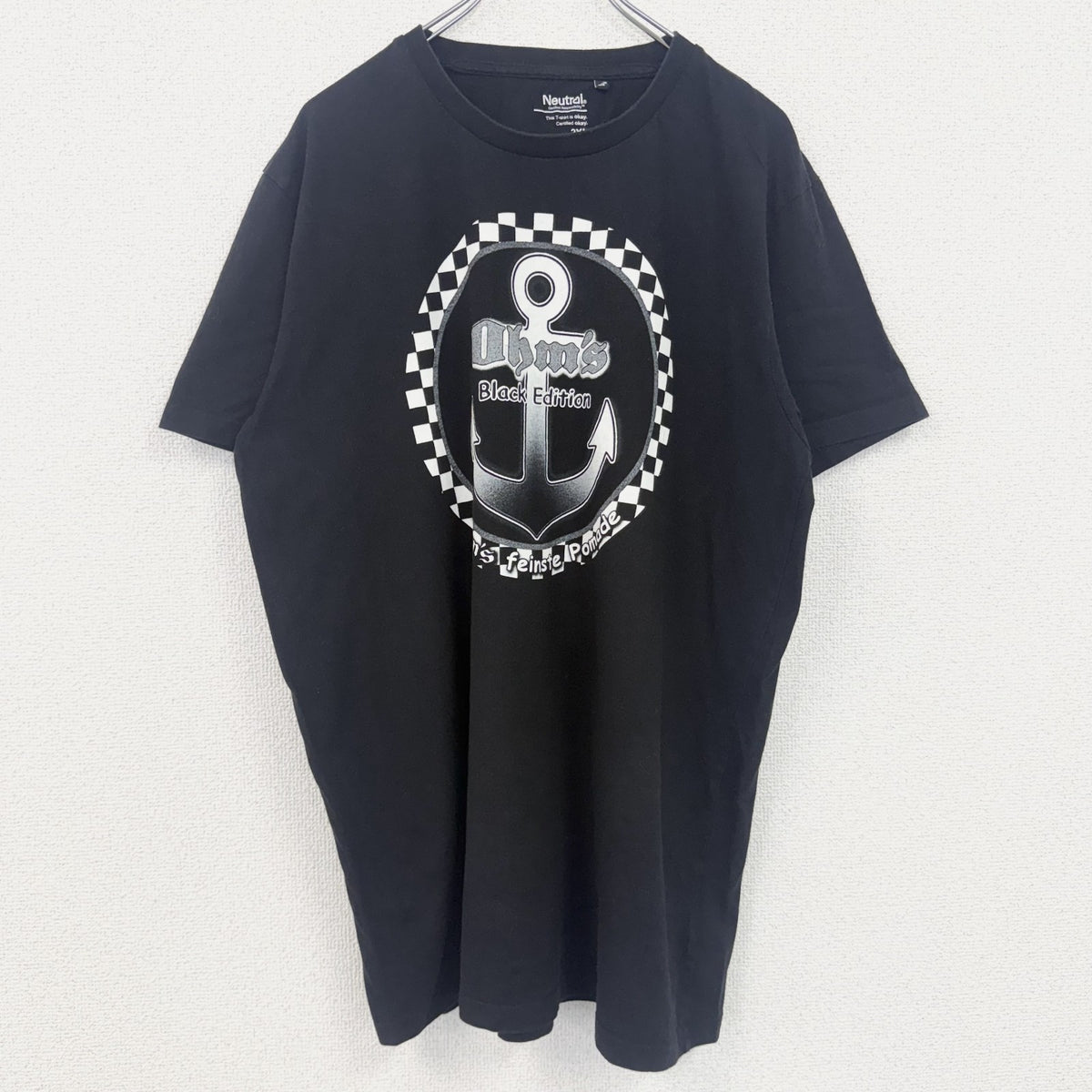 Neutral　半袖プリントTシャツ　イカリ　マリン　クルーネック　レトロデザイン　黒　ブラック　XXLサイズ　古着