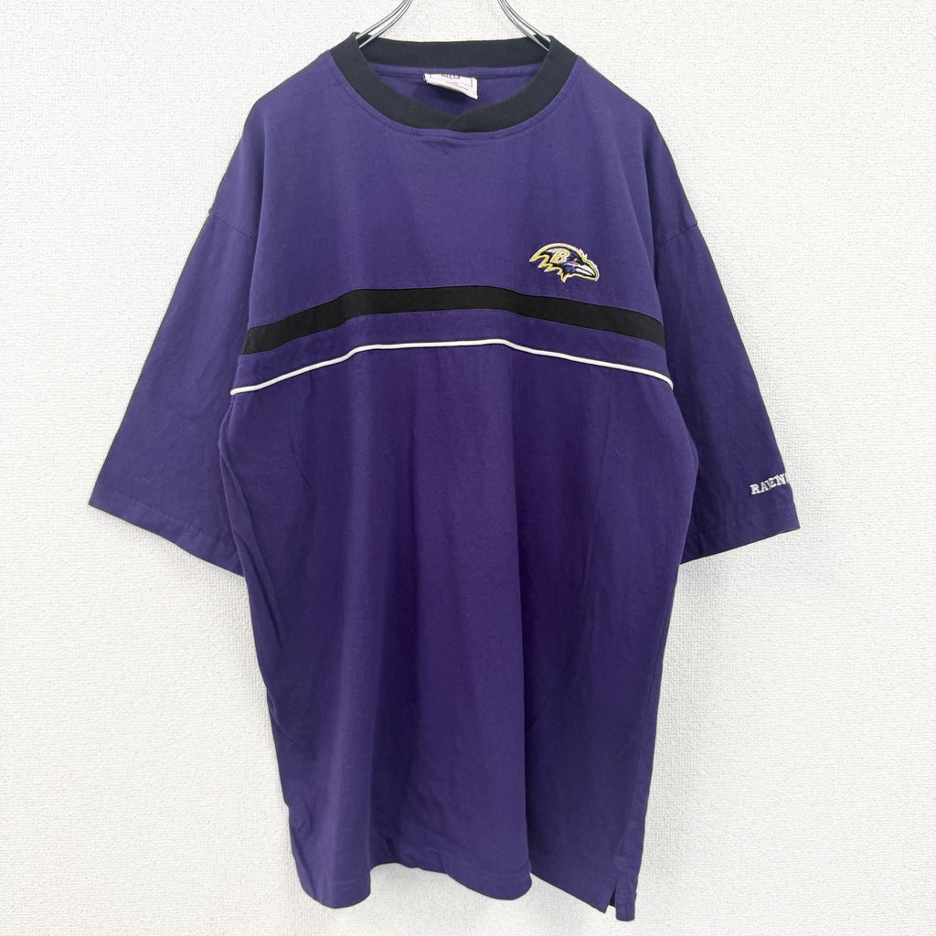 NFL　半袖プリントTシャツ　クルーネック　刺繍　レトロデザイン　RAVENS　紫　パープル　XLサイズ　古着