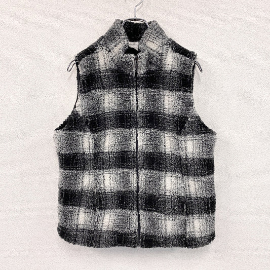 christopher&banks　フリースベスト/ボアベスト　チェック柄　黒　ブラック　白　ホワイト　Mサイズ