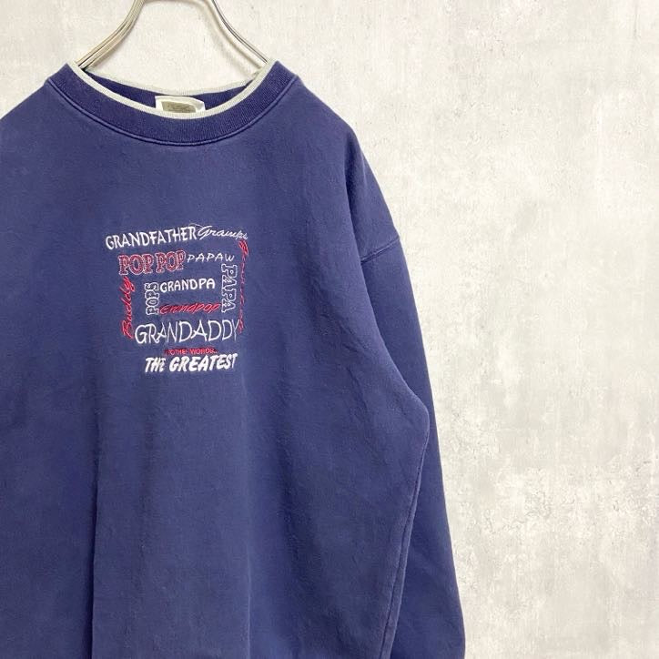 古着 used　MCSPORT　長袖ロゴ刺繍スウェット　トレーナー　クルーネック　ネイビー　紺　オーバーサイズ　XLサイズ