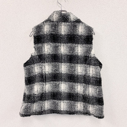 christopher&banks　フリースベスト/ボアベスト　チェック柄　黒　ブラック　白　ホワイト　Mサイズ