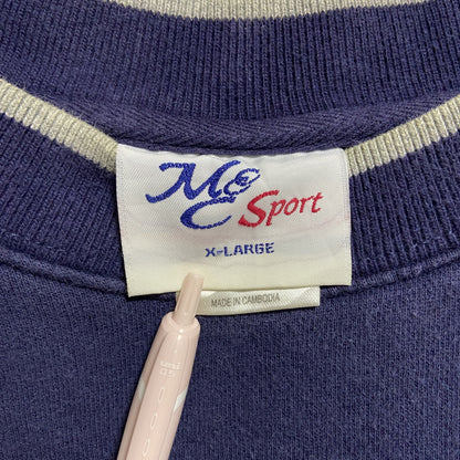 古着 used　MCSPORT　長袖ロゴ刺繍スウェット　トレーナー　クルーネック　ネイビー　紺　オーバーサイズ　XLサイズ