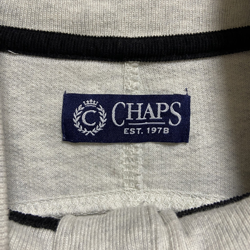 CHAPS　チャップス　長袖ハーフボタン表起毛スウェット　トレーナー　ボーダー　ハイネック　白　ホワイト　Lサイズ　古着