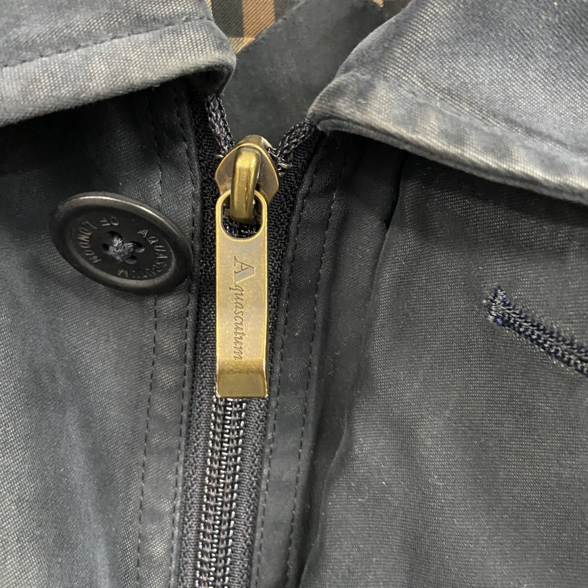 Aquascutum　アクアスキュータム　フルジップジャケット　ハーフコート　紺　ネイビー　Mサイズ　古着