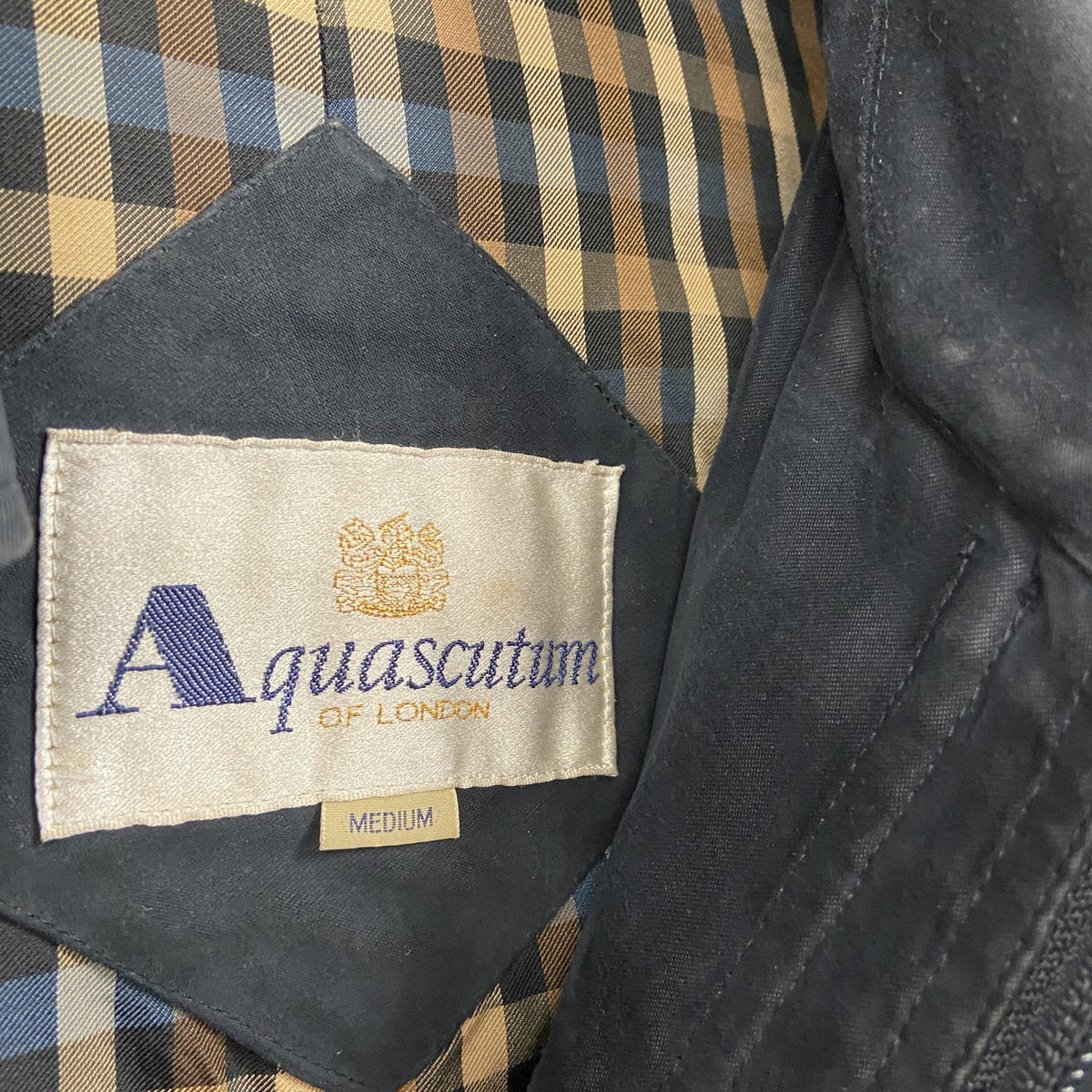 Aquascutum　アクアスキュータム　フルジップジャケット　ハーフコート　紺　ネイビー　Mサイズ　古着
