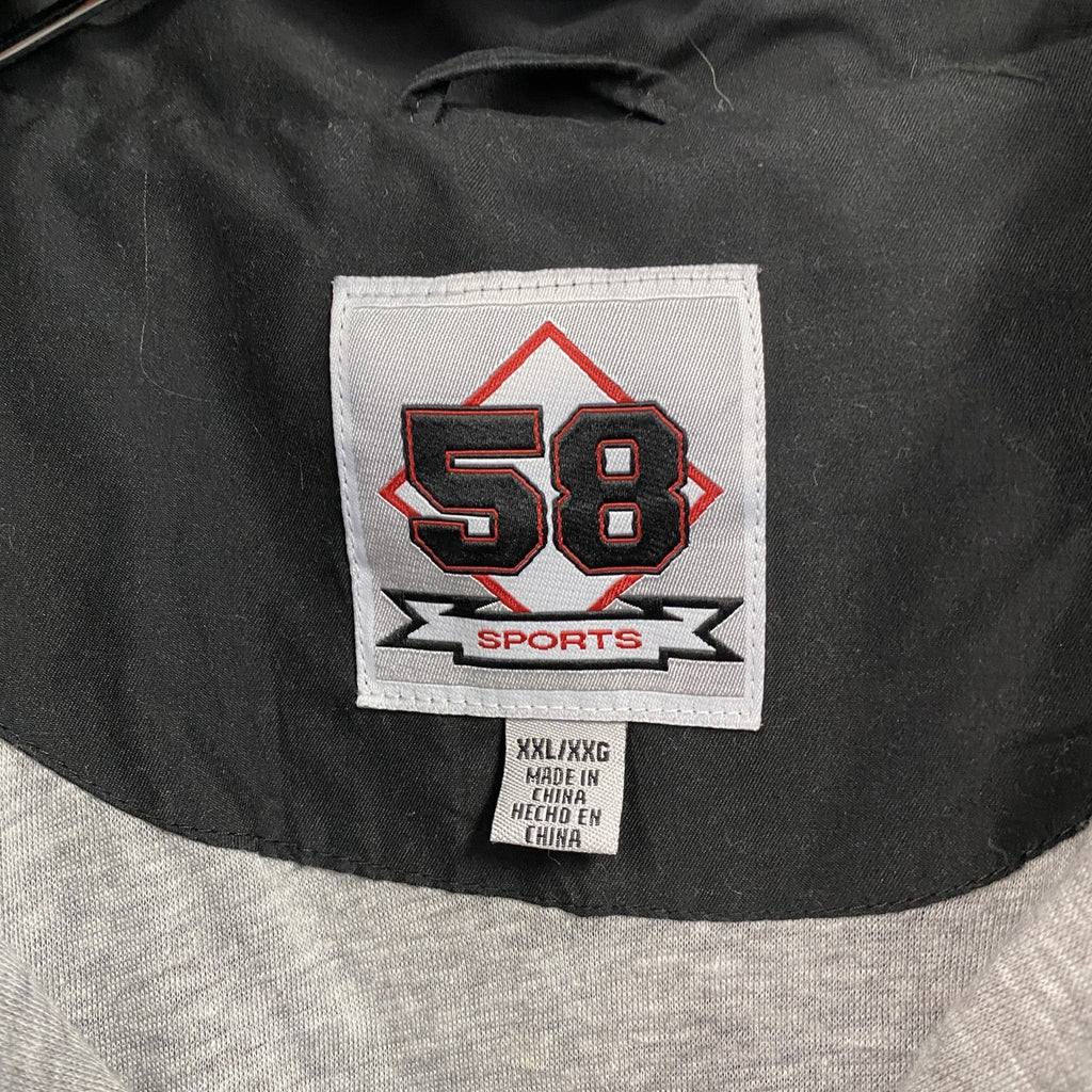 90s～　58 SPORTS　ハーフジッププルオーバージャケット　ワッペン　ラグランスリーブ　黒　ブラック　赤　レッド　2XLサイズ　　ヴィンテージ　古着
