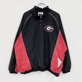90s～　58 SPORTS　ハーフジッププルオーバージャケット　ワッペン　ラグランスリーブ　黒　ブラック　赤　レッド　2XLサイズ　　ヴィンテージ　古着