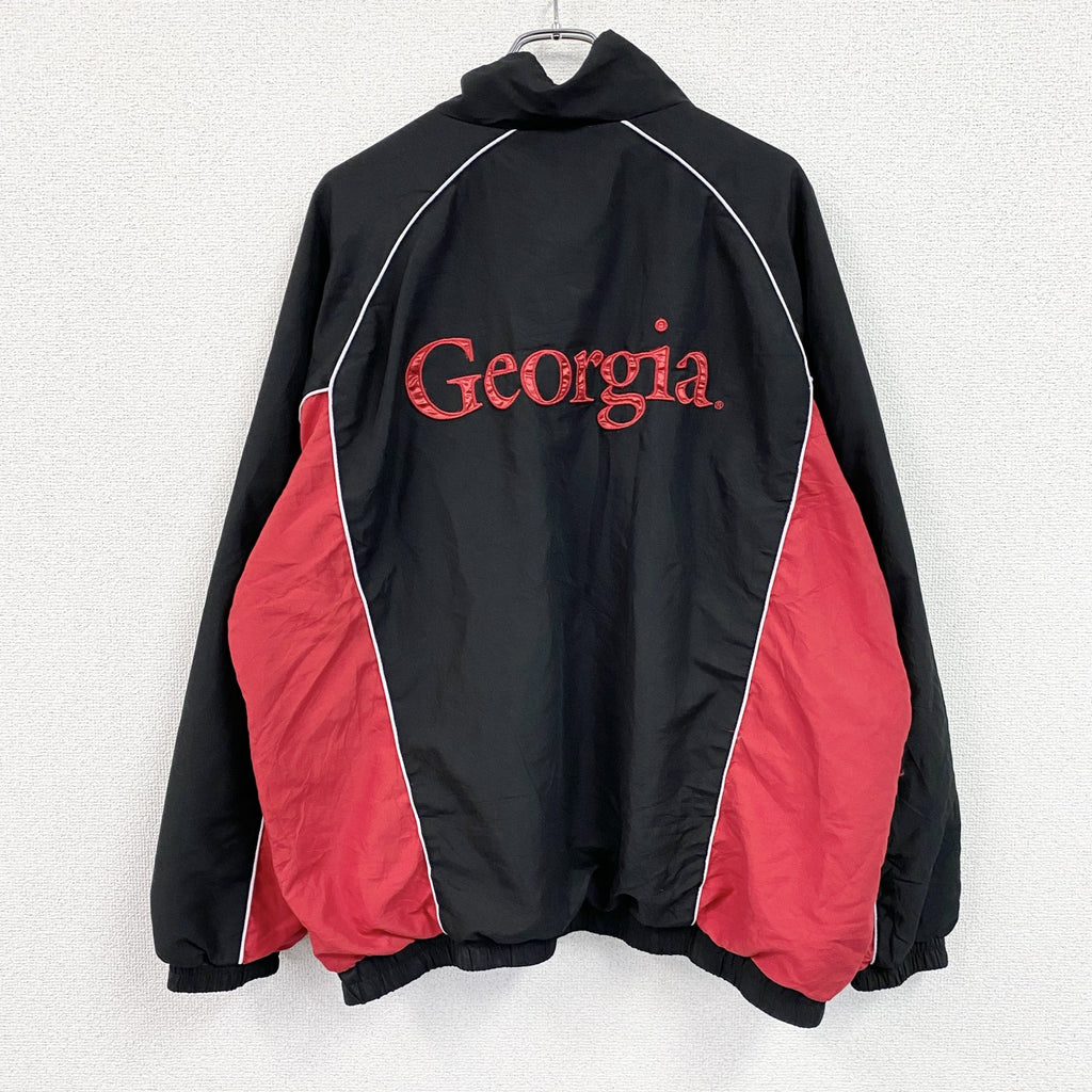 90s～　58 SPORTS　ハーフジッププルオーバージャケット　ワッペン　ラグランスリーブ　黒　ブラック　赤　レッド　2XLサイズ　　ヴィンテージ　古着