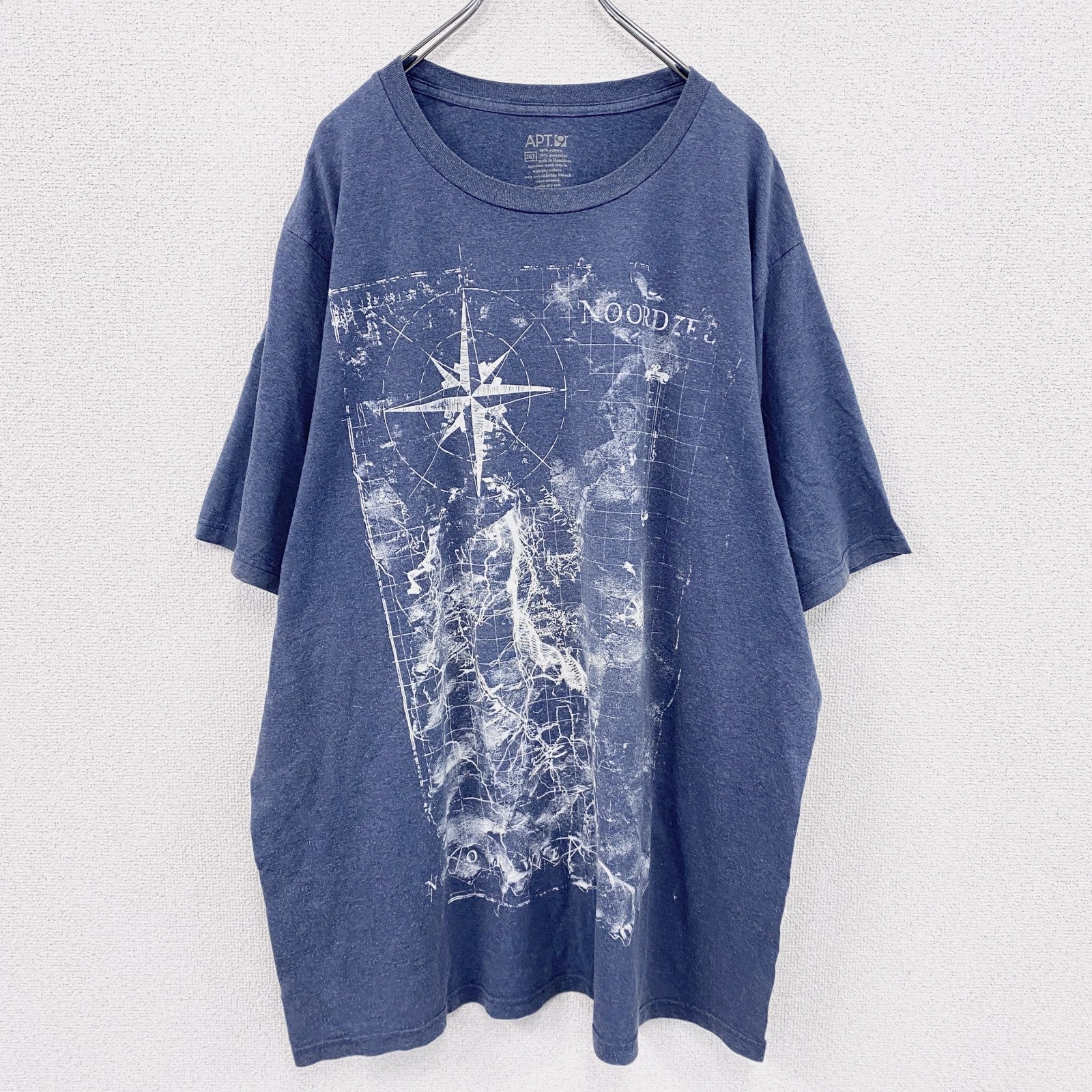 APT.9　アプトナイン　半袖プリントTシャツ　羅針盤　青　ブルー　2XLサイズ　古着