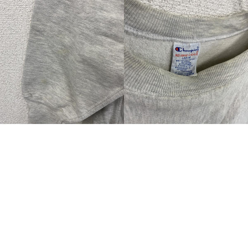 90s　Champion　チャンピオン　リバースウィーブ　スウェット/トレーナー　3連プリント　刺繍タグ　霜降りグレー　Lサイズ　　ヴィンテージ　古着