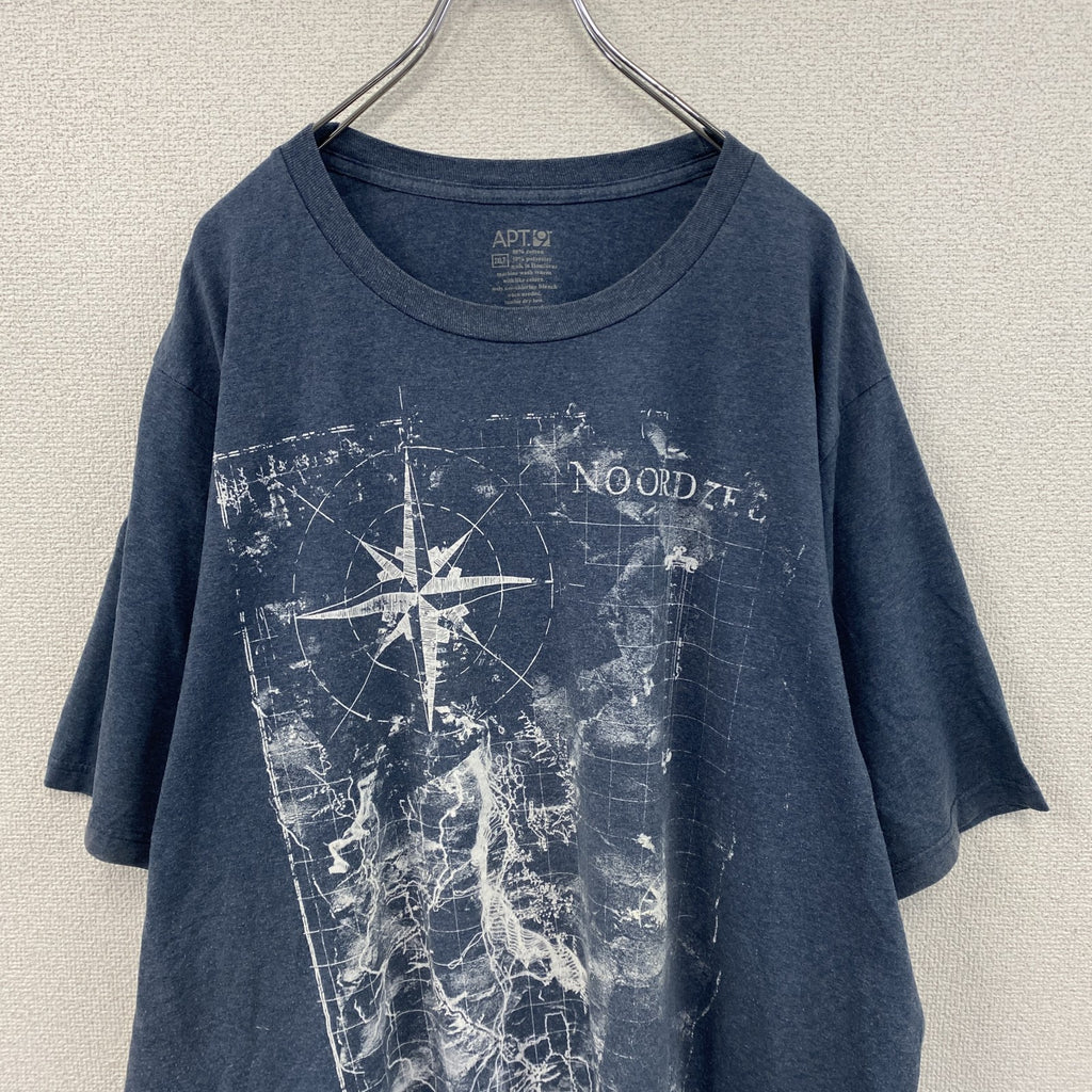APT.9　アプトナイン　半袖プリントTシャツ　羅針盤　青　ブルー　2XLサイズ　古着