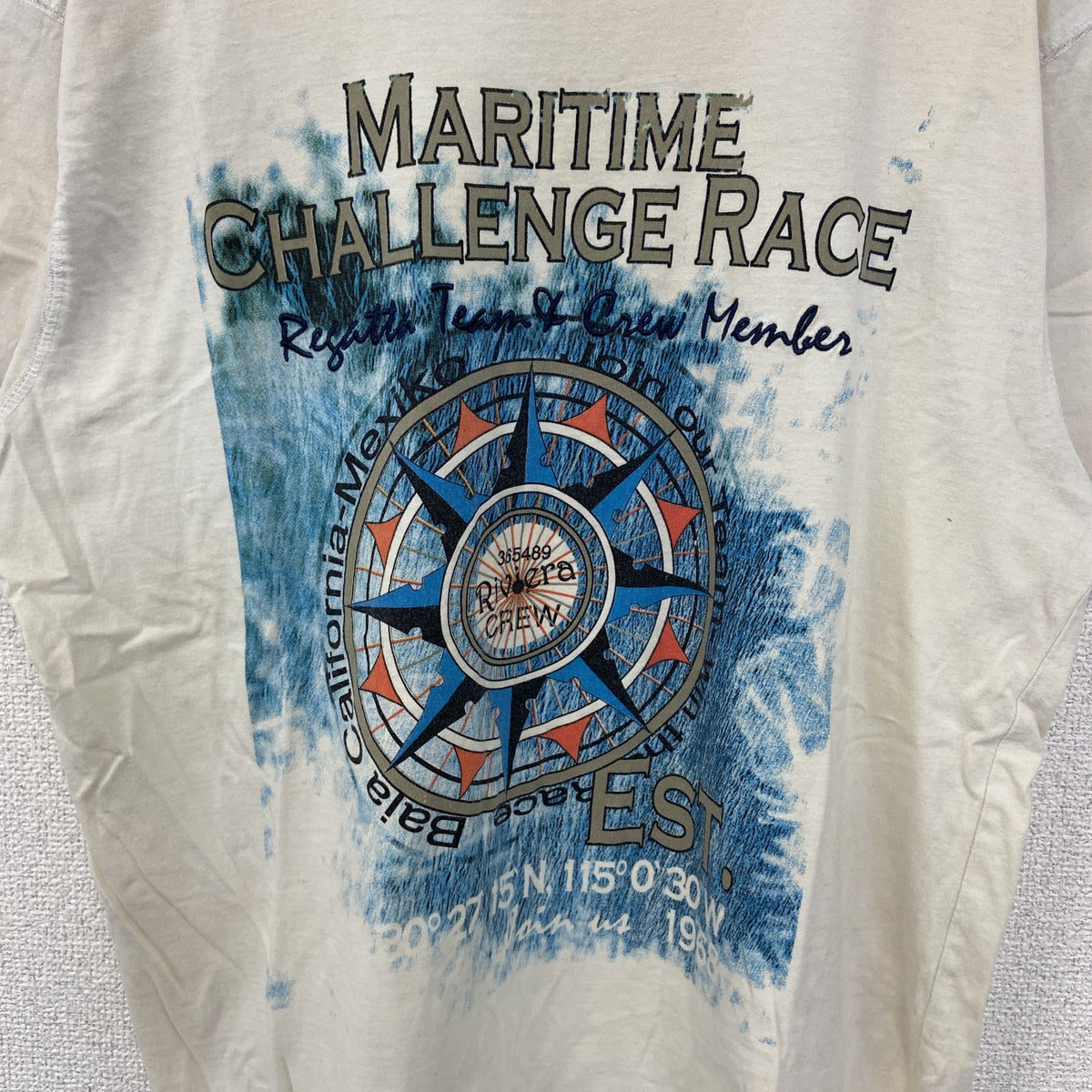 DANILO　半袖ビッグプリントTシャツ　コンパス　方位磁石　クルーネック　レトロ　カジュアル　白　ホワイト　Mサイズ　古着