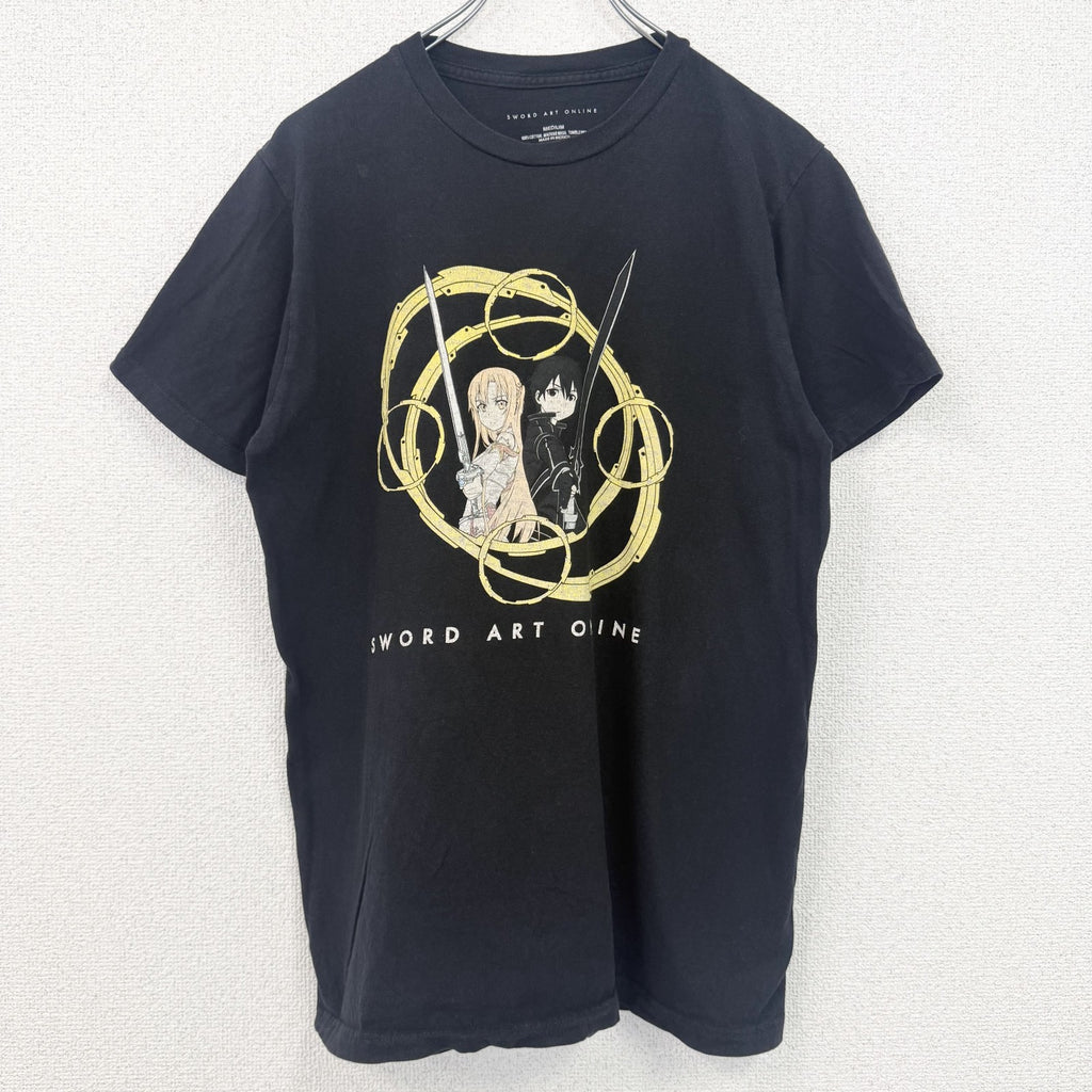 ソードアートオンライン　半袖アニメプリントTシャツ　　クルーネック　レトロデザイン　黒　ブラック　Mサイズ　古着