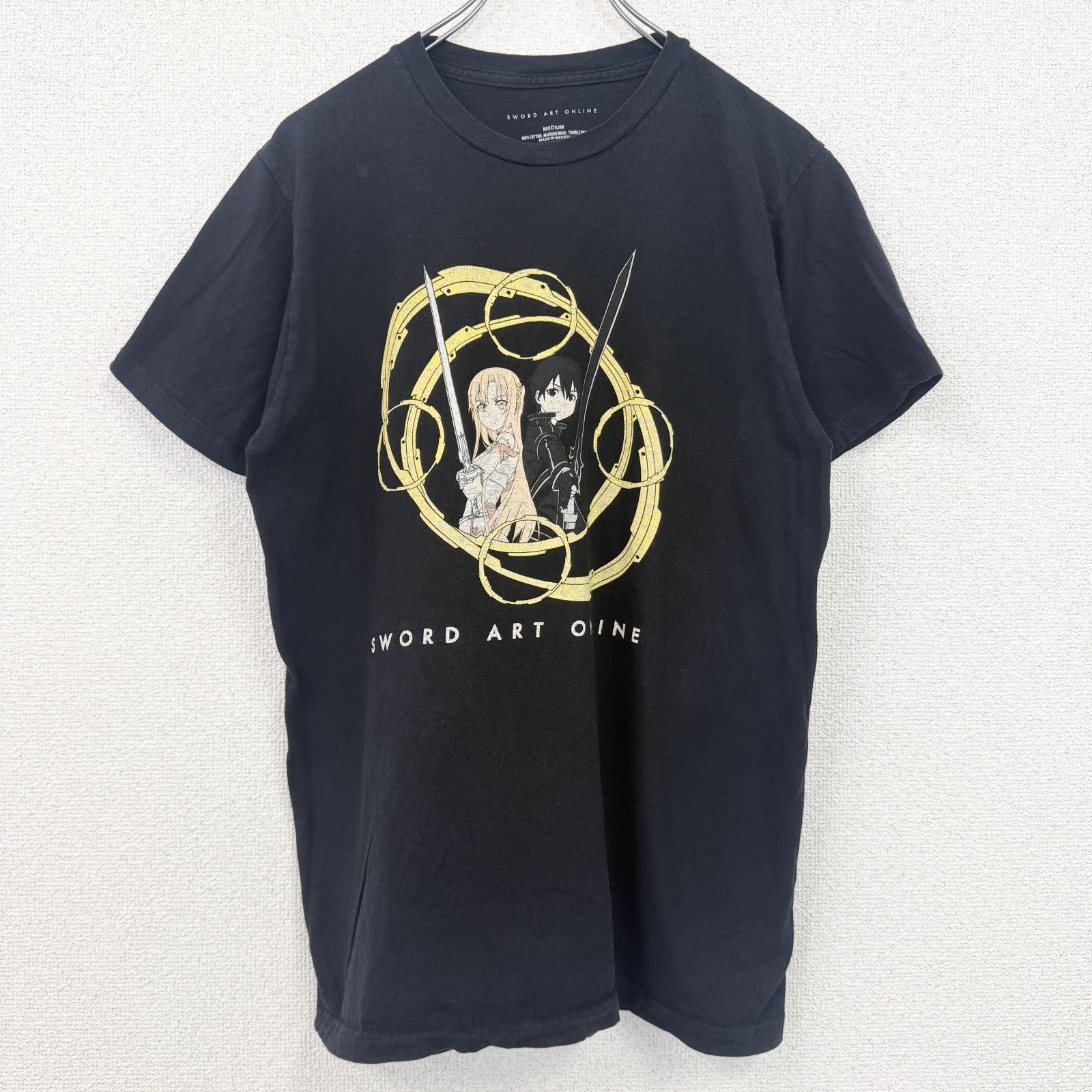 ソードアートオンライン　半袖アニメプリントTシャツ　　クルーネック　レトロデザイン　黒　ブラック　Mサイズ　古着