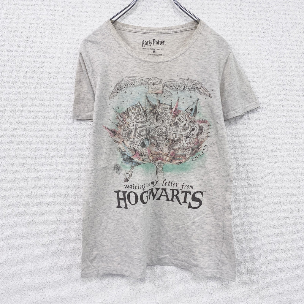 Harry Potter　ハリーポッター　半袖プリントTシャツ　Hogwarts　ホグワーツ　灰色　グレー　Mサイズ　古着
