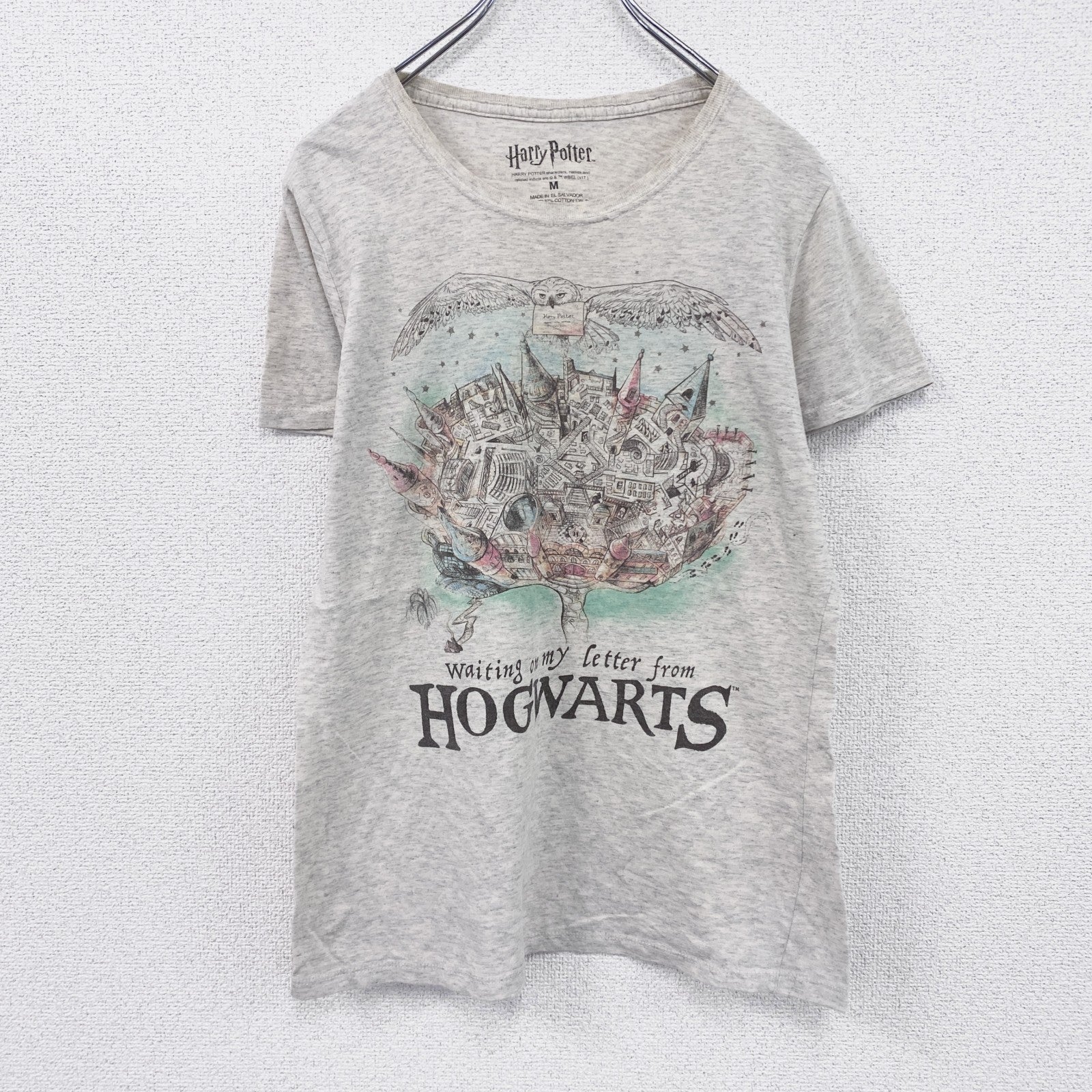 Harry Potter　ハリーポッター　半袖プリントTシャツ　Hogwarts　ホグワーツ　灰色　グレー　Mサイズ　古着