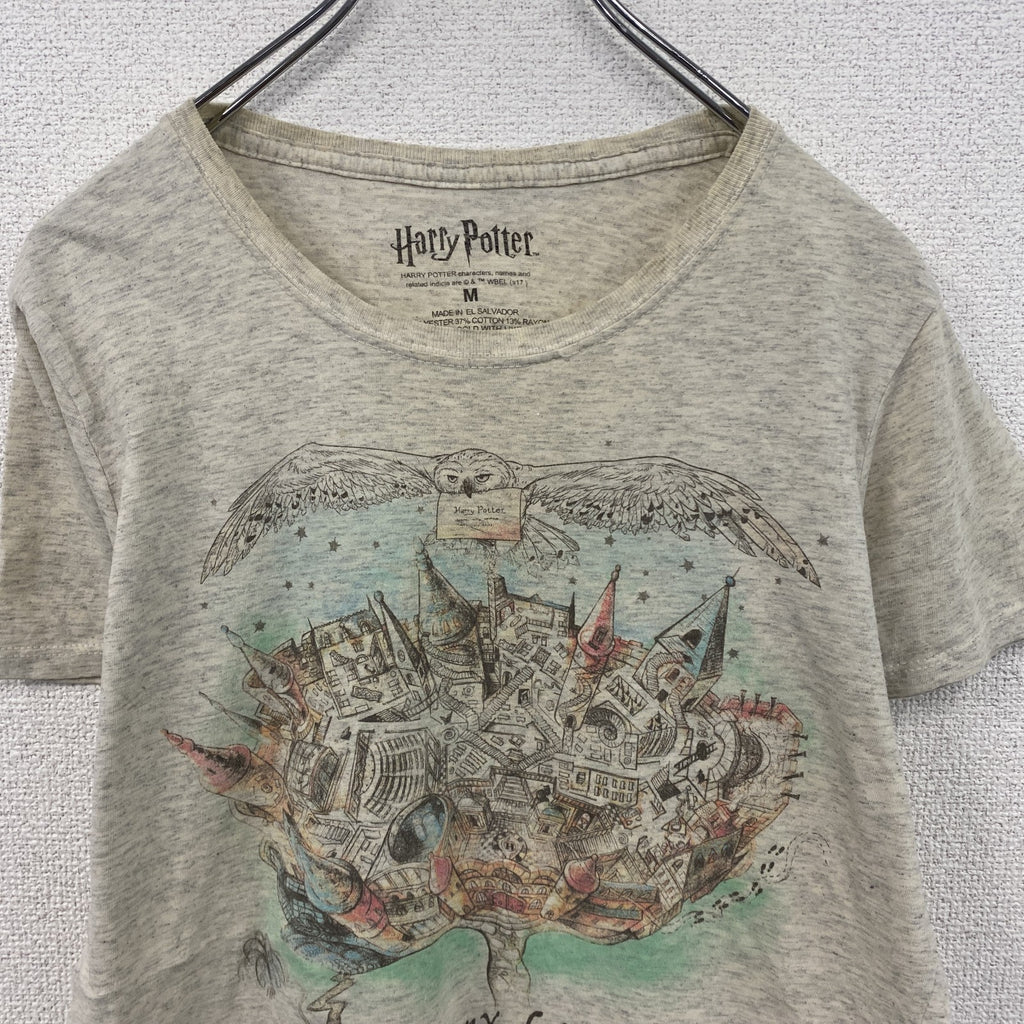Harry Potter　ハリーポッター　半袖プリントTシャツ　Hogwarts　ホグワーツ　灰色　グレー　Mサイズ　古着
