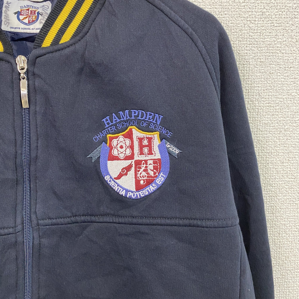 HAMPDEN　スウェットスタジャン　ラグランスリーブ　刺繍ロゴ　ワッペン　リブライン　紺　ネイビー　Sサイズ トレーナー スウェットトップス スタジアムジャンパー 古着