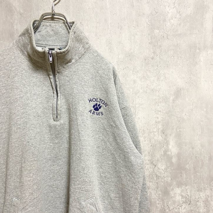 古着 used　Champion　長袖ハーフジップスウェット　トレーナー　肉球　グレー　オーバーサイズ　XLサイズ