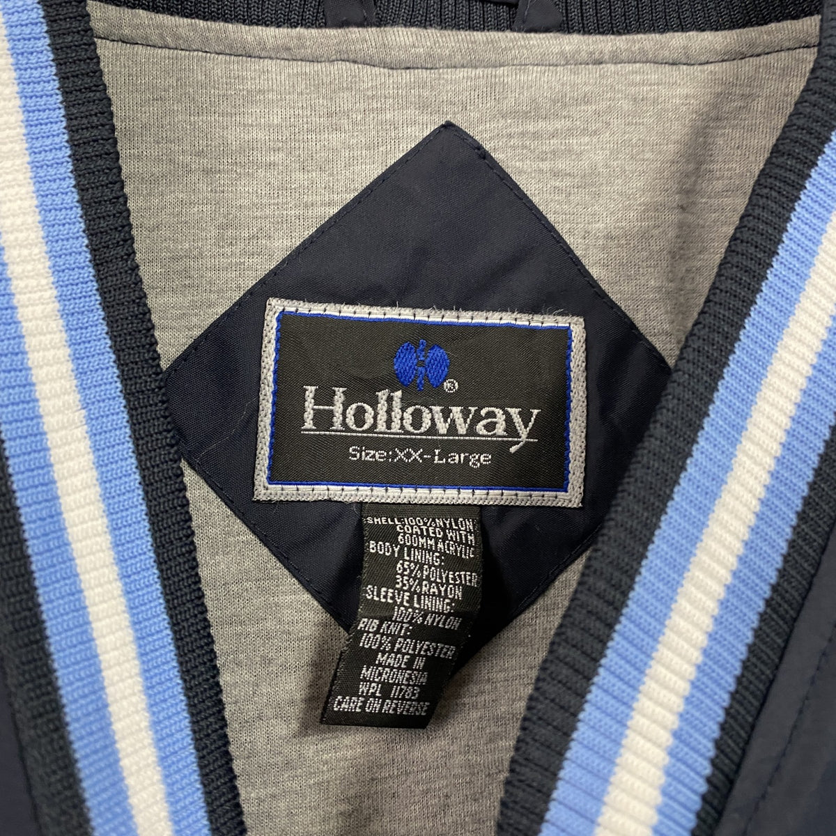 90s　Holloway　ホロウェイ　ナイロンプルオーバージャケット　アーチプリント　刺繍ロゴ　ワッペン　紺　ネイビー　2XLサイズ ヴィンテージ ウインドブレーカー ナイロンアウター メンズ 古着