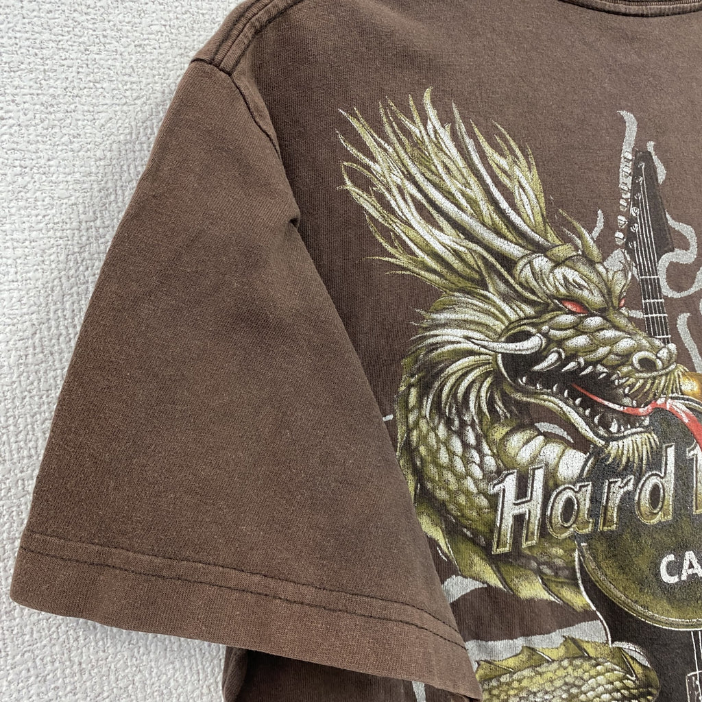 Hard Rock Cafe　ハードロックカフェ　半袖プリントアドバタイジングTシャツ　虎柄　龍柄　両面プリント　茶色　ブラウン　古着