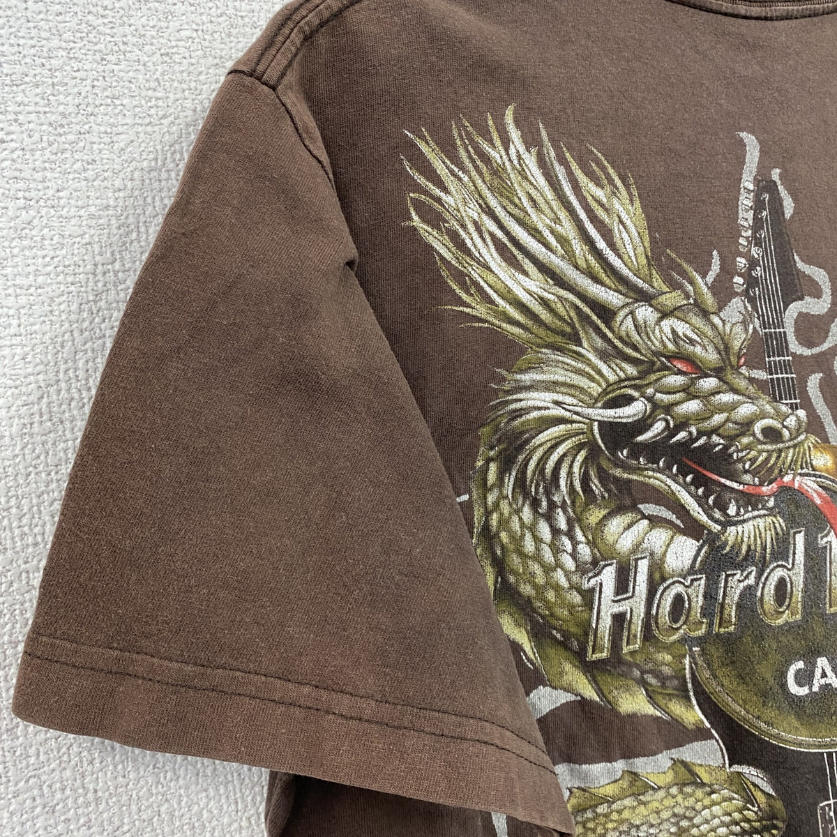 Hard Rock Cafe　ハードロックカフェ　半袖プリントアドバタイジングTシャツ　虎柄　龍柄　両面プリント　茶色　ブラウン　古着