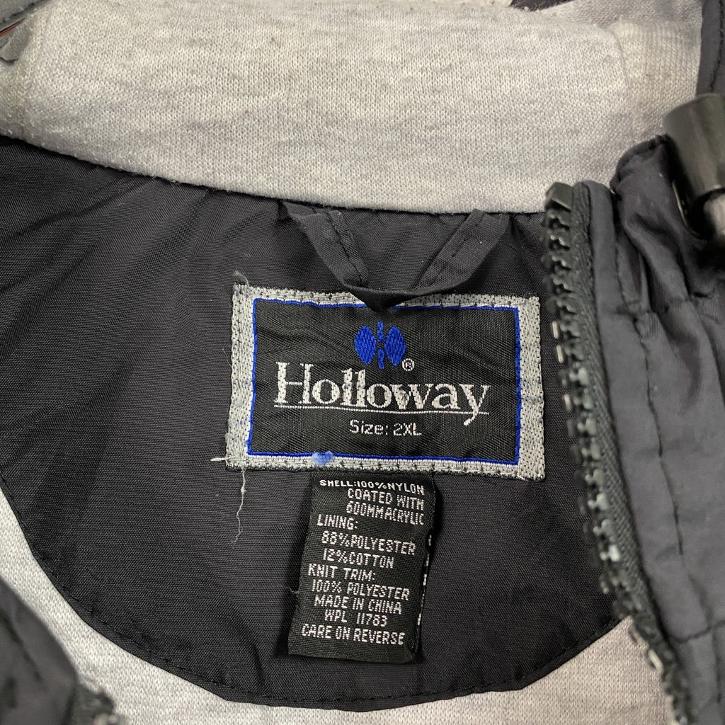 90s　Holloway　ホロウェイ　フルジップナイロンジャケット　5連プリント　刺繍ロゴ　黒　ブラック　2XLサイズ　　ヴィンテージ　古着