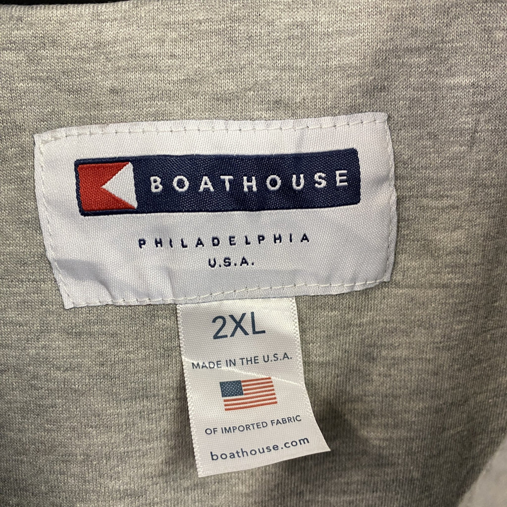 90s　BOATHOUSE　ボートハウス　フルジップナイロンジャケット　刺繍ロゴ　ワッペン　アーチプリント　黒　ブラック　2XLサイズ　　ヴィンテージ　古着