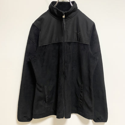 古着 used　FILA SPORT　長袖異素材切替フリースジャケット　ハイネックアウター　ポイント刺繍　黒　ブラック　Mサイズ