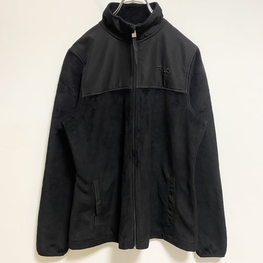 古着 used　FILA SPORT　長袖異素材切替フリースジャケット　ハイネックアウター　ポイント刺繍　黒　ブラック　Mサイズ