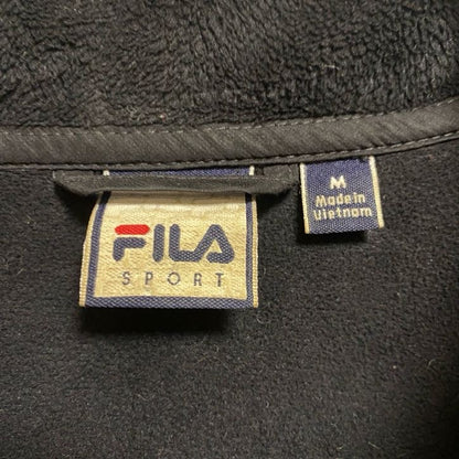 古着 used　FILA SPORT　長袖異素材切替フリースジャケット　ハイネックアウター　ポイント刺繍　黒　ブラック　Mサイズ