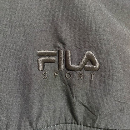 古着 used　FILA SPORT　長袖異素材切替フリースジャケット　ハイネックアウター　ポイント刺繍　黒　ブラック　Mサイズ