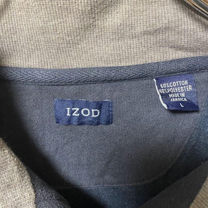 古着 used　IZOD　長袖ハーフジップスウェット　トレーナー　ハイネック　ロゴ刺繍　ワンポイントロゴ　秋冬服　Lサイズ