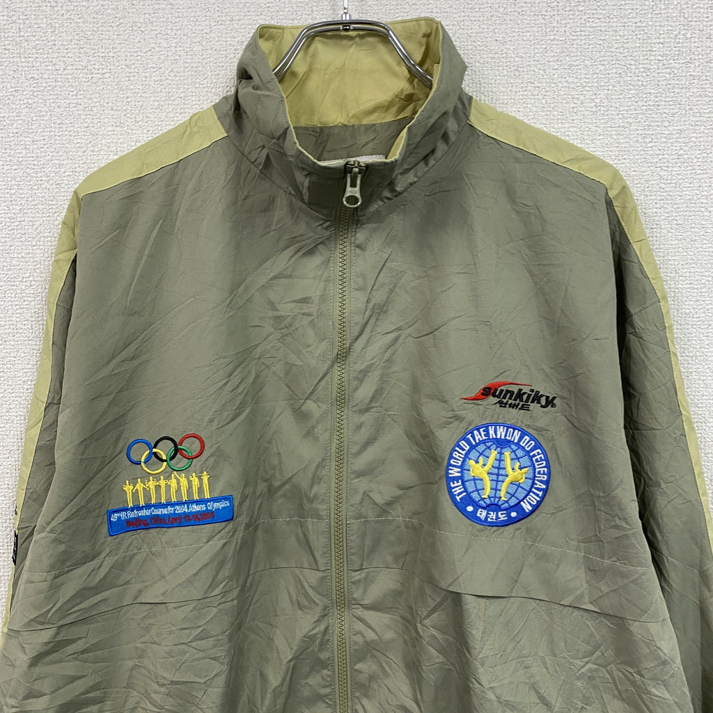 00s　sunbird　サンバード　アテネオリンピック　フルジップジャケット　刺繍ロゴ　ワッペン　カーキ　110サイズ　古着