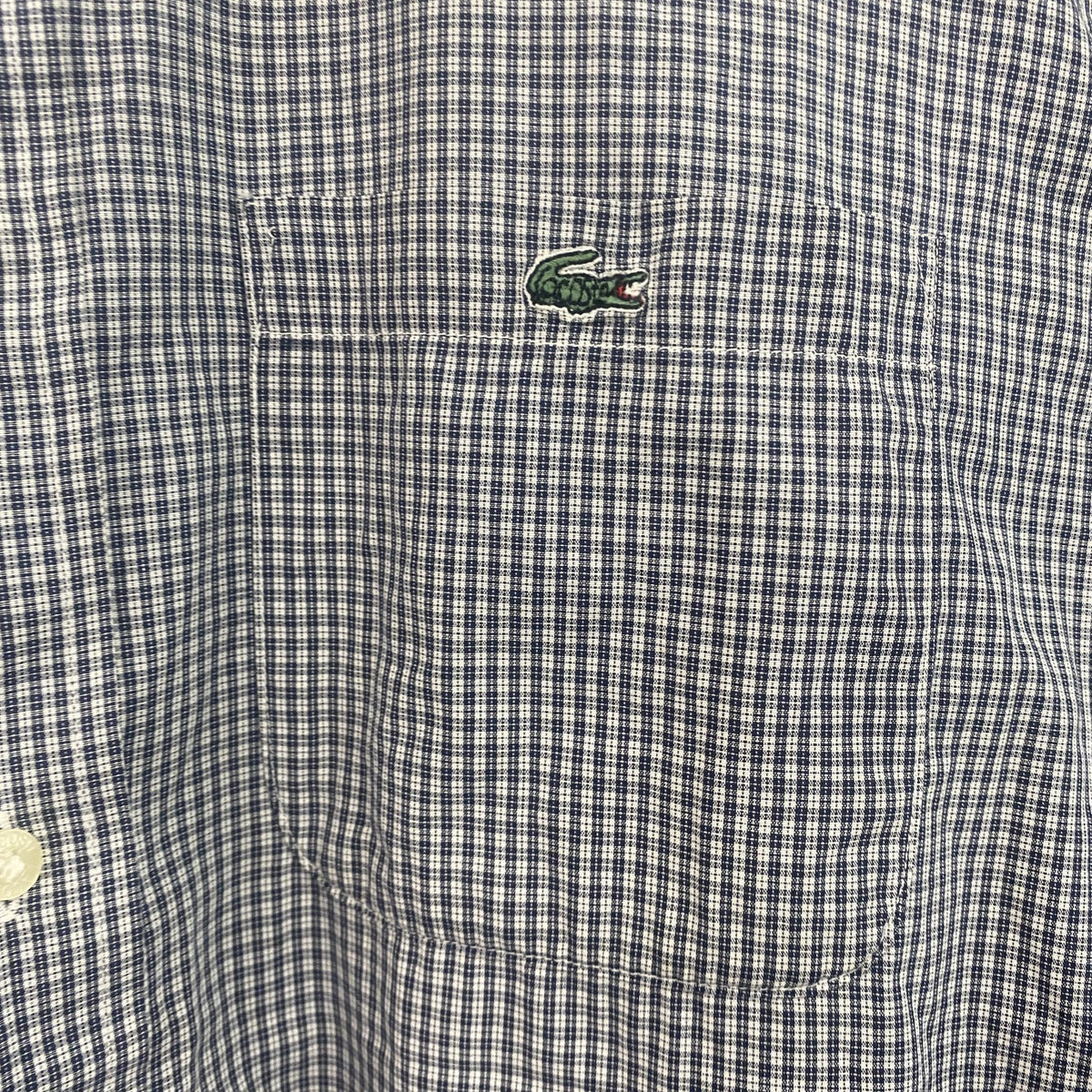 LACOSTE　ラコステ　半袖シャツ　チェック柄　刺繍ロゴ　ワンポイント　黒　ブラック　古着