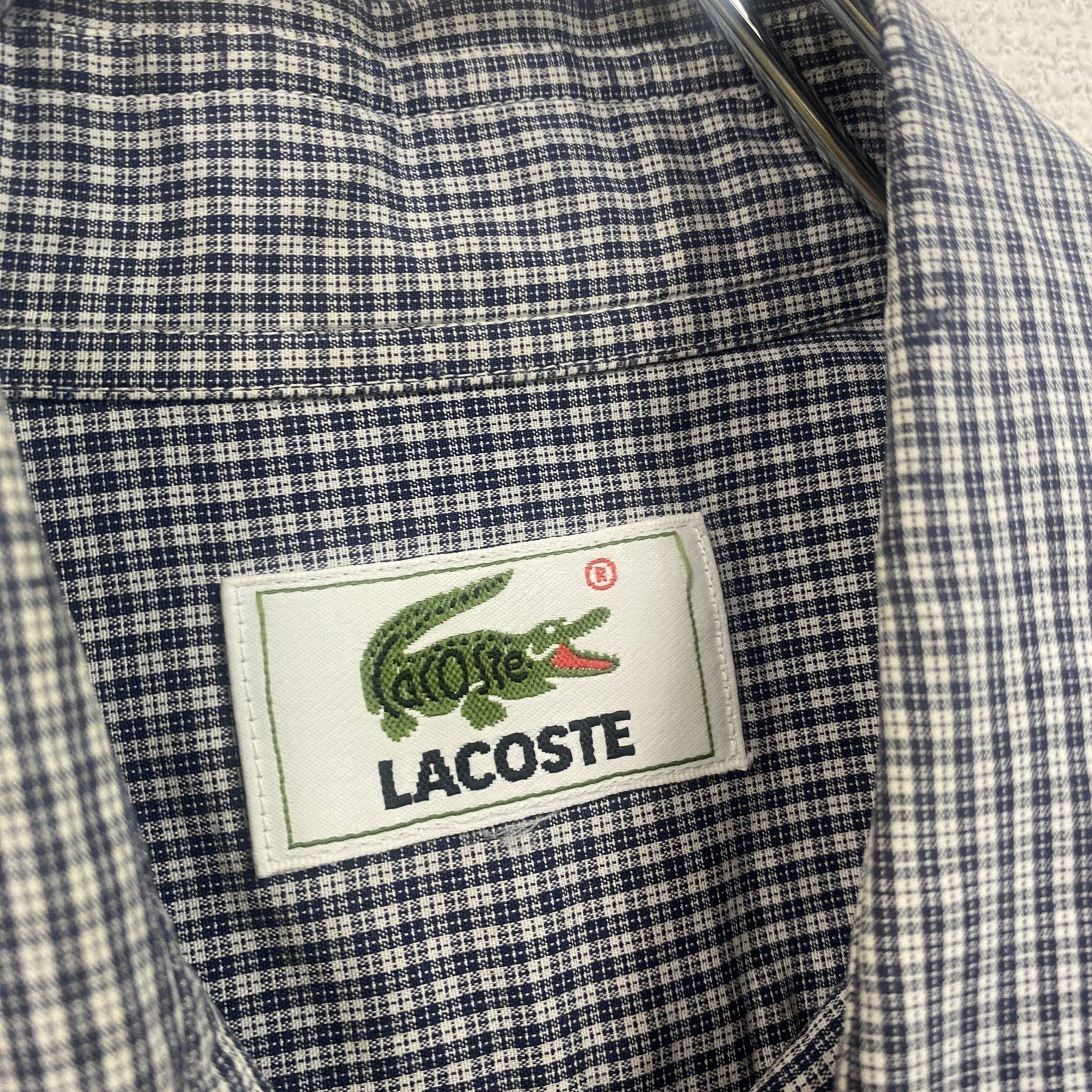 LACOSTE　ラコステ　半袖シャツ　チェック柄　刺繍ロゴ　ワンポイント　黒　ブラック　古着