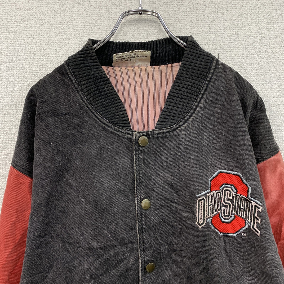 90s　FRONT ROW　ブラックデニムスタジャン/スタジアムジャケット　ヴィンテージ　黒　ブラック　Lサイズ　古着