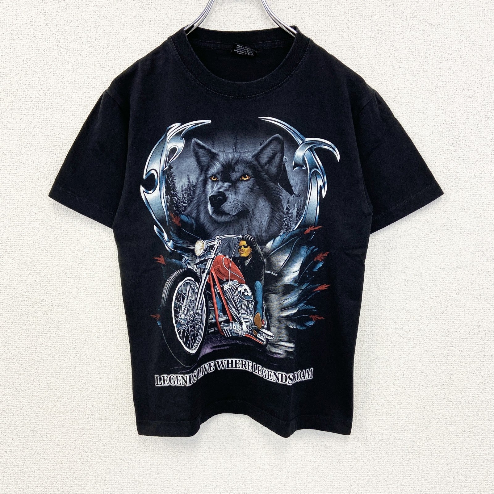 OTHER TEE　半袖プリントTシャツ　オオカミ　バイク　春夏服　ヴィンテージ風　クルーネック　黒　ブラック　Sサイズ　古着