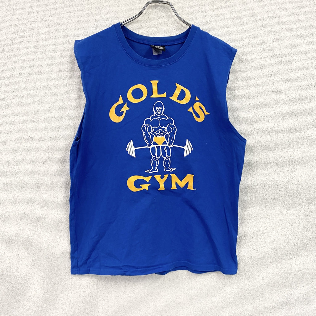 ～00s　GOLD’S GYM　ゴールドジム　タンクトップ/ノースリーブ　アドバタイジング　アーチプリント　青　ブルー　Lサイズ　古着