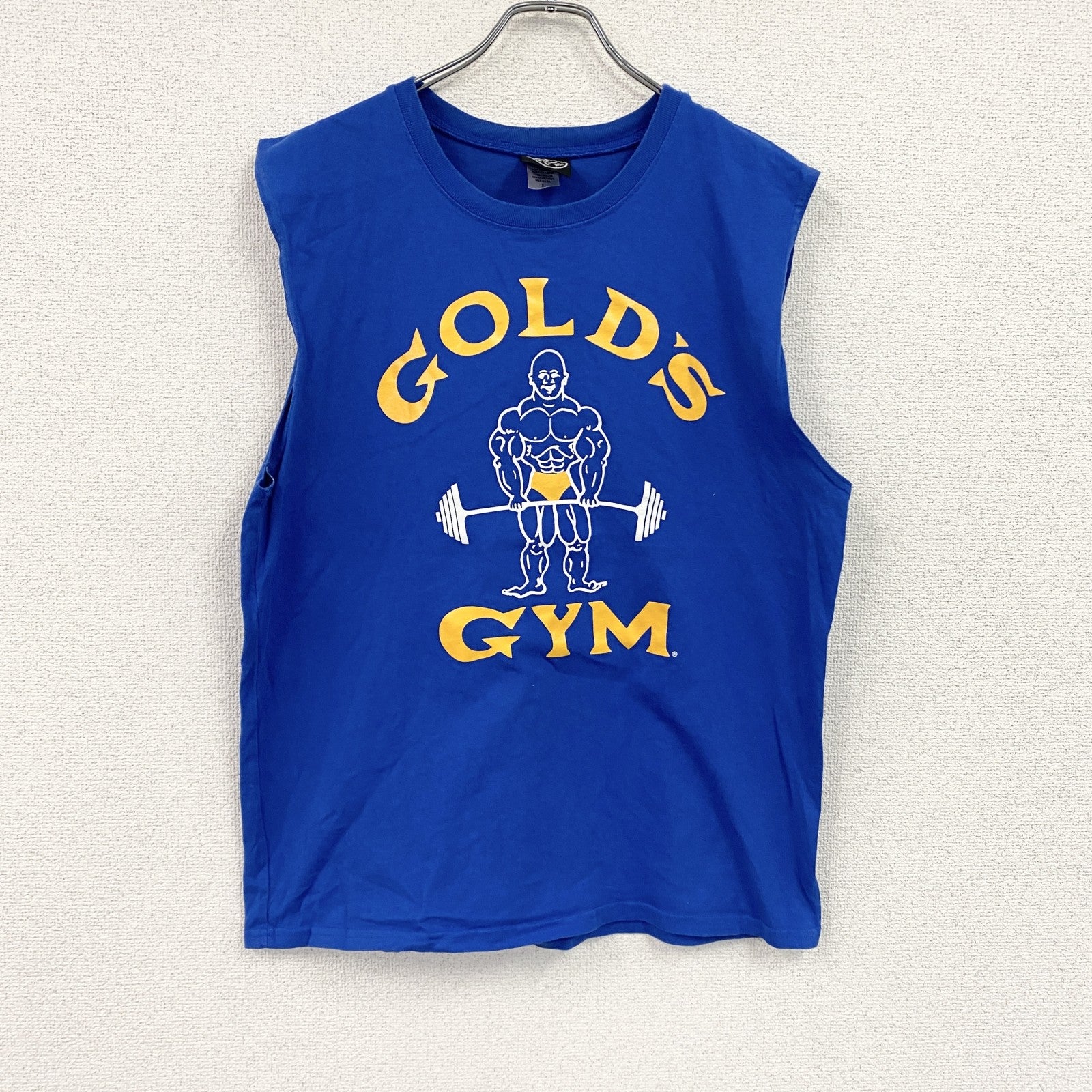 ～00s　GOLD’S GYM　ゴールドジム　タンクトップ/ノースリーブ　アドバタイジング　アーチプリント　青　ブルー　Lサイズ　古着