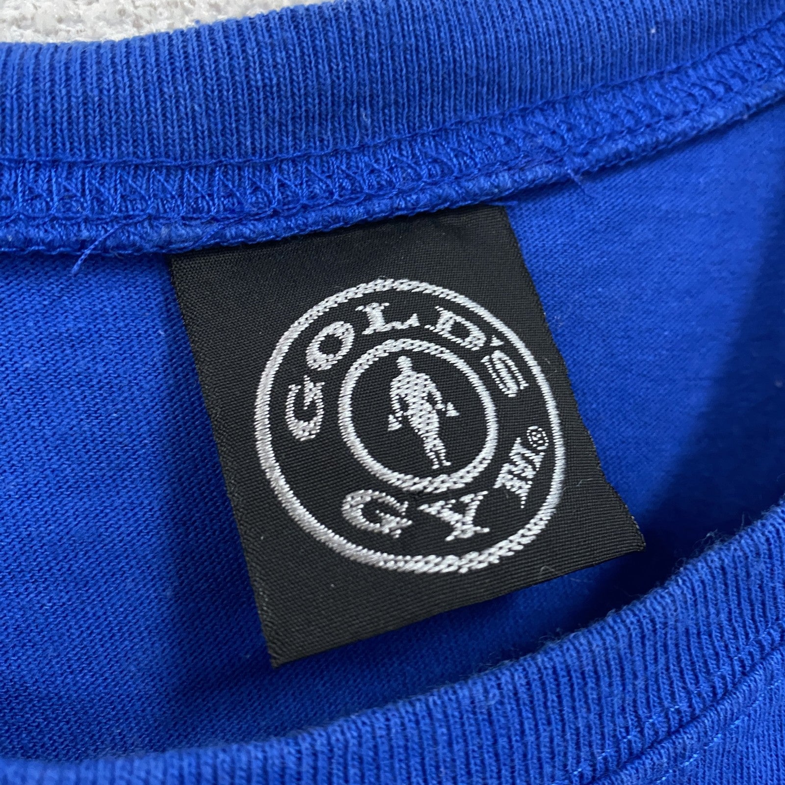 ～00s　GOLD’S GYM　ゴールドジム　タンクトップ/ノースリーブ　アドバタイジング　アーチプリント　青　ブルー　Lサイズ　古着