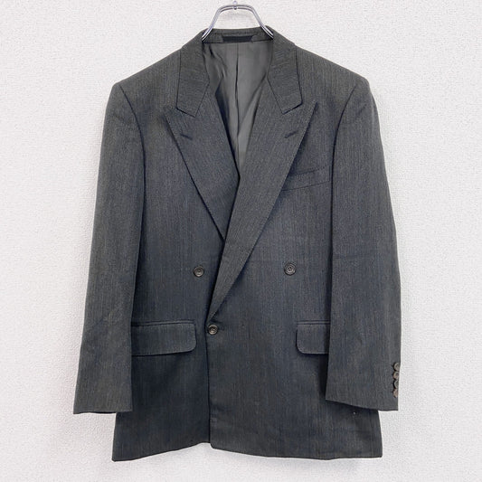 テーラードジャケット　ピークドラペル　ストライプ　灰色　グレー