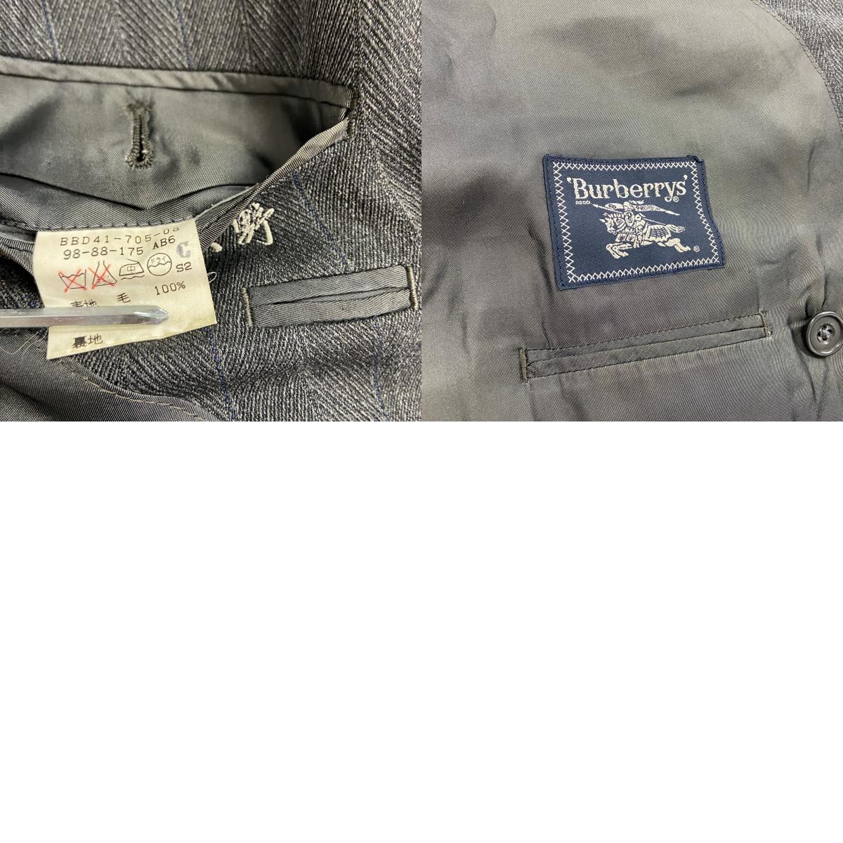 ～90s　Burberrys　バーバリーズ　ダブルテーラードジャケット　ブレザー　ヴィンテージ　ストライプ　グレー　灰色　古着